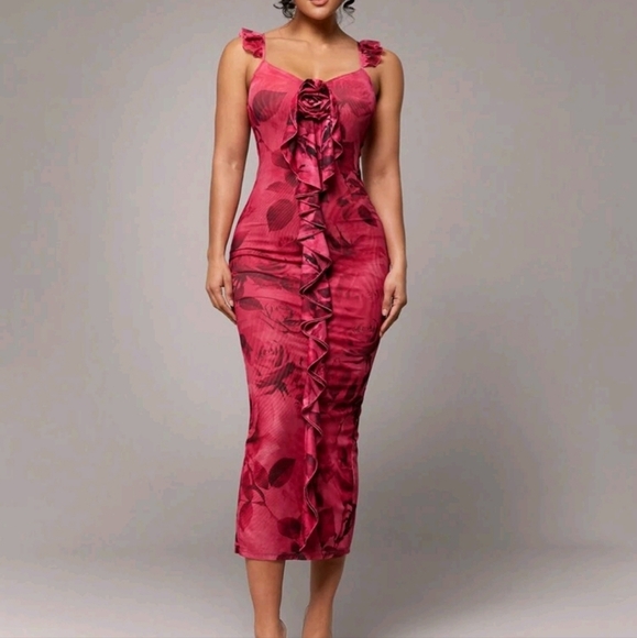 Elegant Valentine's Day Bestie Party Women's Bodycon Dress, Red Digital - Picture 1 of 4